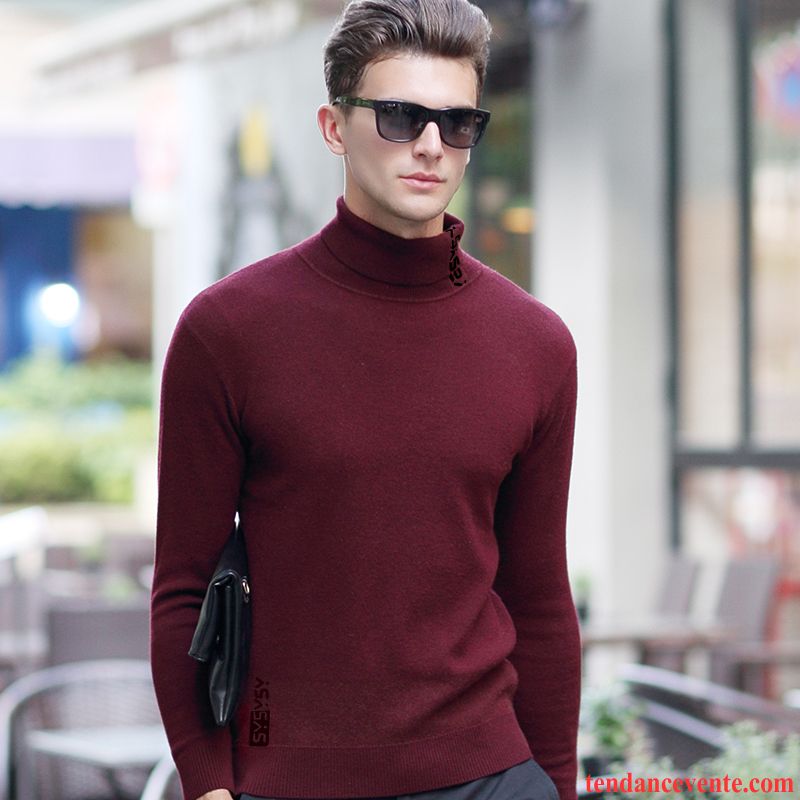 Pull Zippé Homme Laine Renforcé La Laine En Maille Pull Haut Court Homme Slim Chauds Pur
