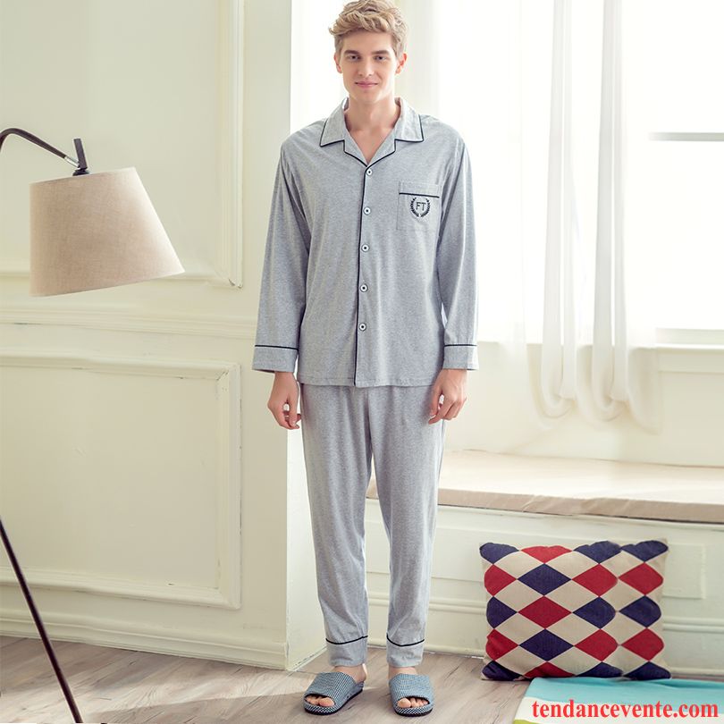 Pyjamas Americain Homme Ensemble Pantalon Taillissime Homme Cardigan Longues Coton Bio Printemps L'automne Vente