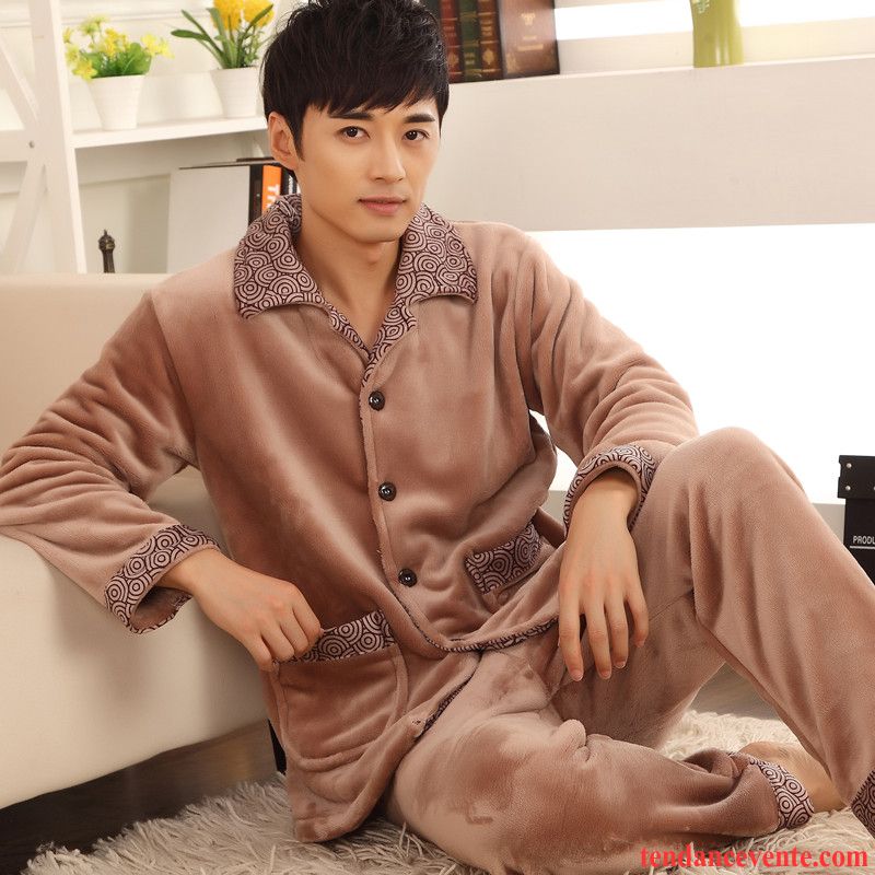 Pyjamas Coton Pas Cher Renforcé L'automne Ensemble Hiver Gros Homme Taillissime Longues Marron Pas Cher