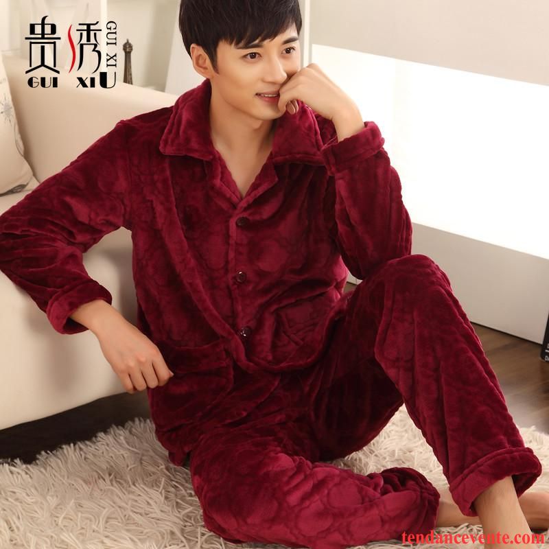 Pyjamas Coton Pas Cher Renforcé L'automne Ensemble Hiver Gros Homme Taillissime Longues Marron Pas Cher