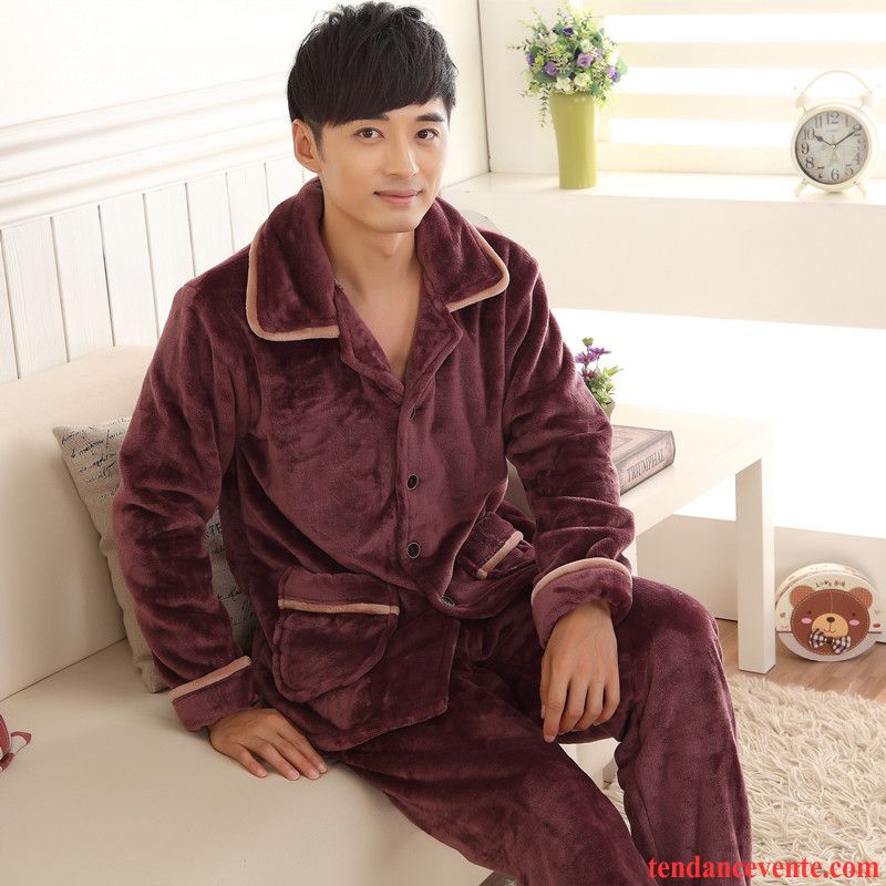 Pyjamas Coton Pas Cher Renforcé L'automne Ensemble Hiver Gros Homme Taillissime Longues Marron Pas Cher