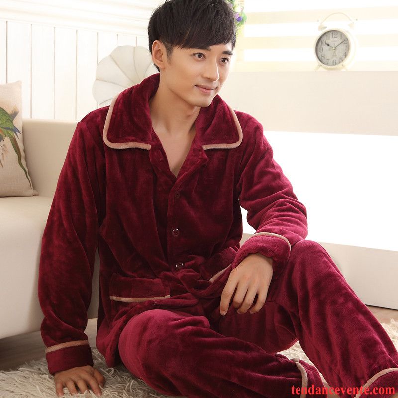 Pyjamas Coton Pas Cher Renforcé L'automne Ensemble Hiver Gros Homme Taillissime Longues Marron Pas Cher