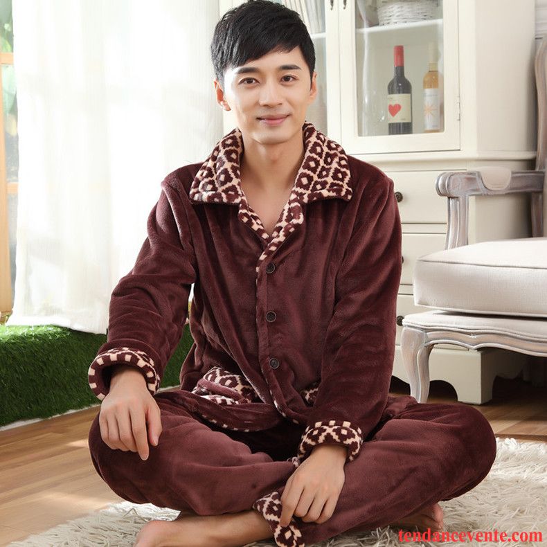 Pyjamas Coton Pas Cher Renforcé L'automne Ensemble Hiver Gros Homme Taillissime Longues Marron Pas Cher