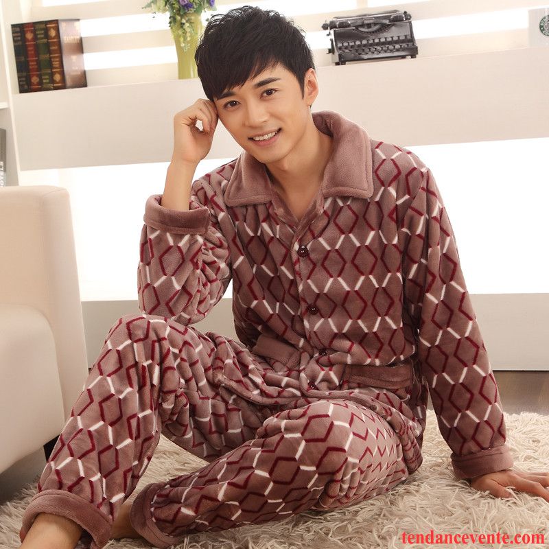 Pyjamas Coton Pas Cher Renforcé L'automne Ensemble Hiver Gros Homme Taillissime Longues Marron Pas Cher