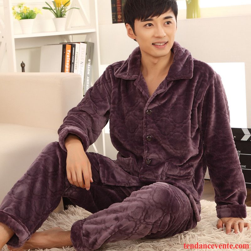 Pyjamas Coton Pas Cher Renforcé L'automne Ensemble Hiver Gros Homme Taillissime Longues Marron Pas Cher