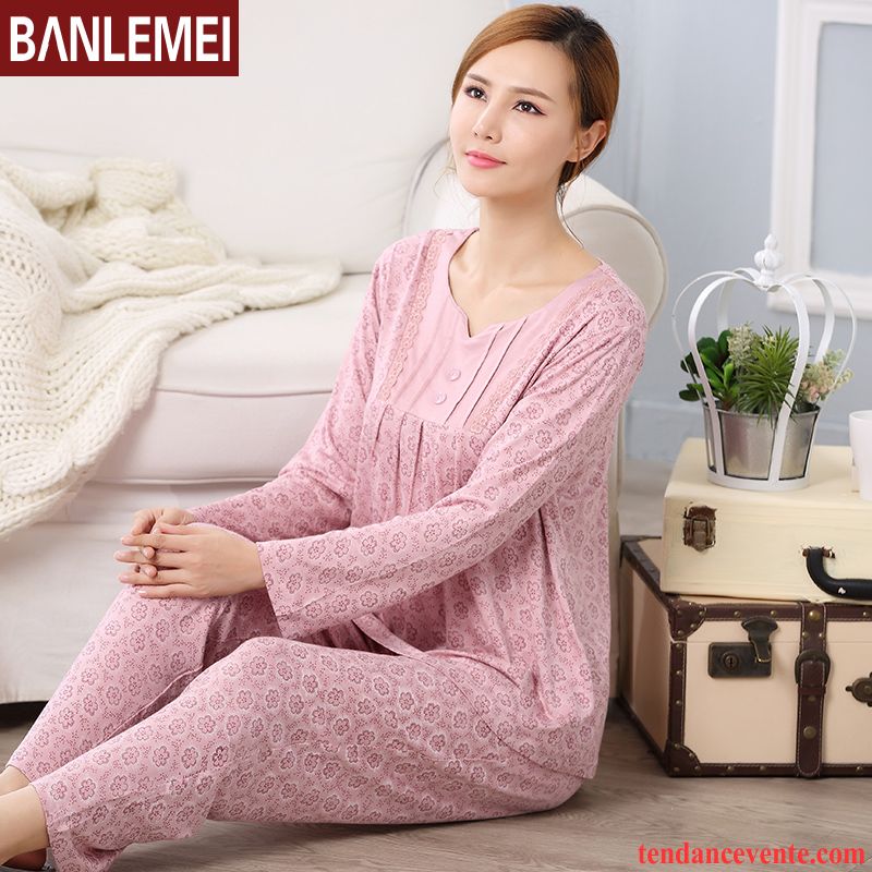 Pyjamas Couleur Femme Matelassé Femme Ensemble Printemps Pantalon Coton Bio Longues Pas Cher