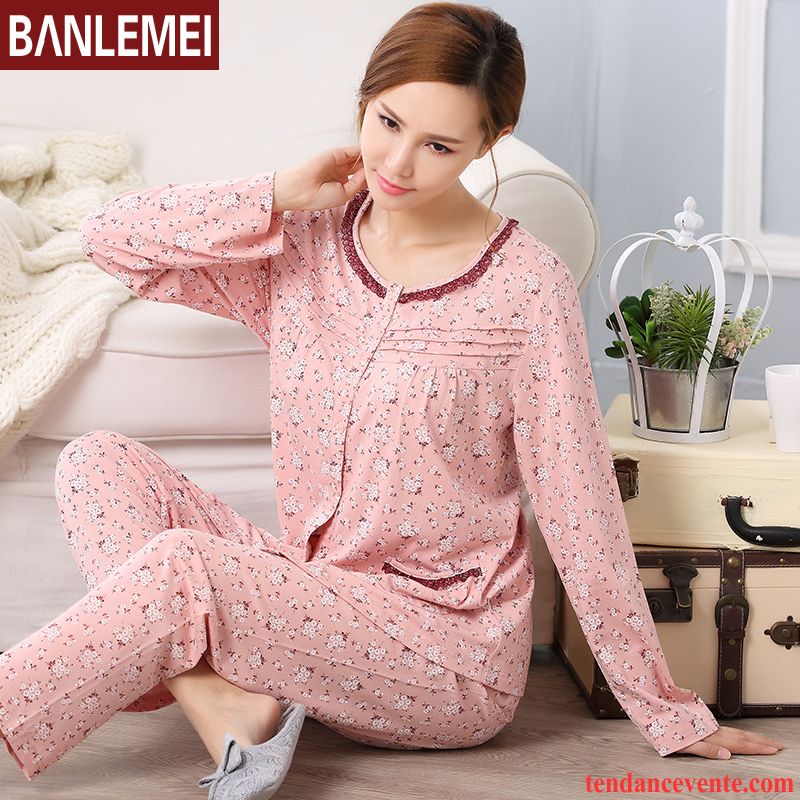 Pyjamas Couleur Femme Matelassé Femme Ensemble Printemps Pantalon Coton Bio Longues Pas Cher