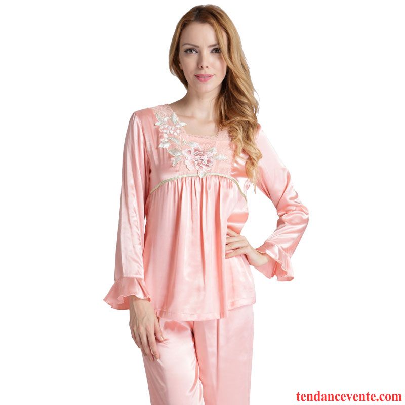 Pyjamas D Été Femme Femme Légère Printemps Ensemble Dentelle Sexy L'automne Soie Taillissime Longues Deux-pièces