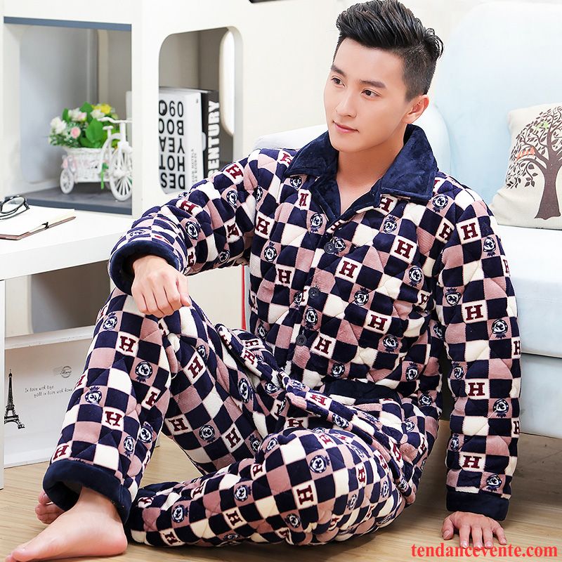 Pyjamas Fleuri Homme Homme Décontractée Renforcé Hiver Matelassé Taillissime Bleu Ensemble Matelassée Bordeaux Pas Cher