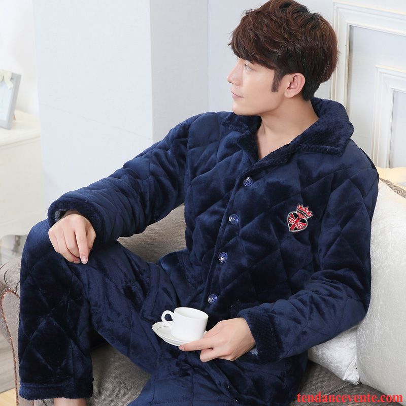 Pyjamas Fleuri Homme Homme Décontractée Renforcé Hiver Matelassé Taillissime Bleu Ensemble Matelassée Bordeaux Pas Cher