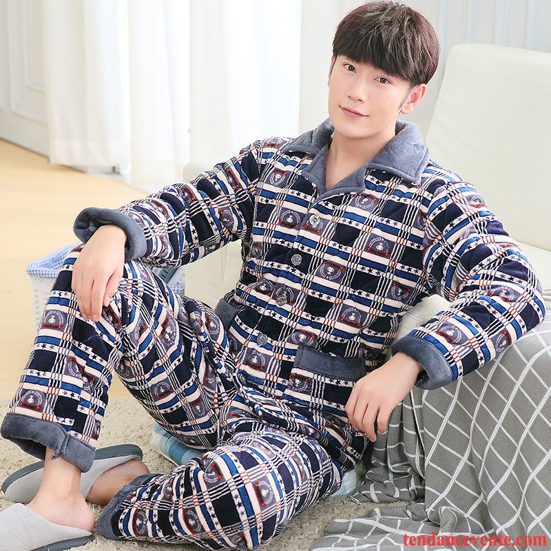 Pyjamas Fleuri Homme Homme Décontractée Renforcé Hiver Matelassé Taillissime Bleu Ensemble Matelassée Bordeaux Pas Cher