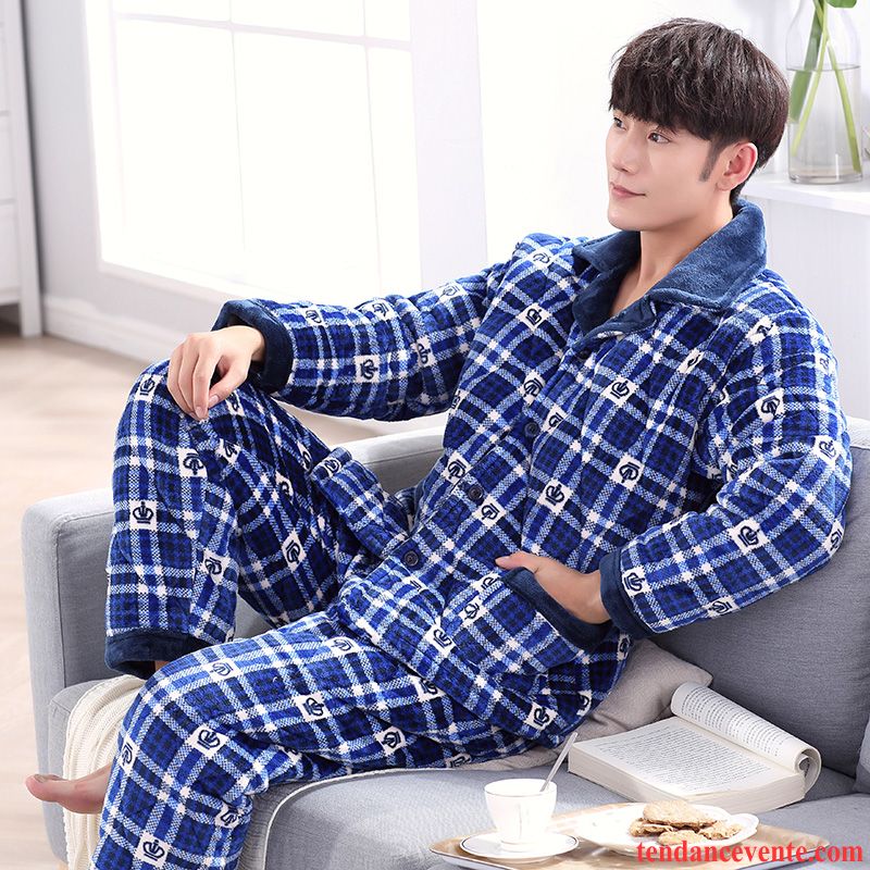 Pyjamas Fleuri Homme Homme Décontractée Renforcé Hiver Matelassé Taillissime Bleu Ensemble Matelassée Bordeaux Pas Cher