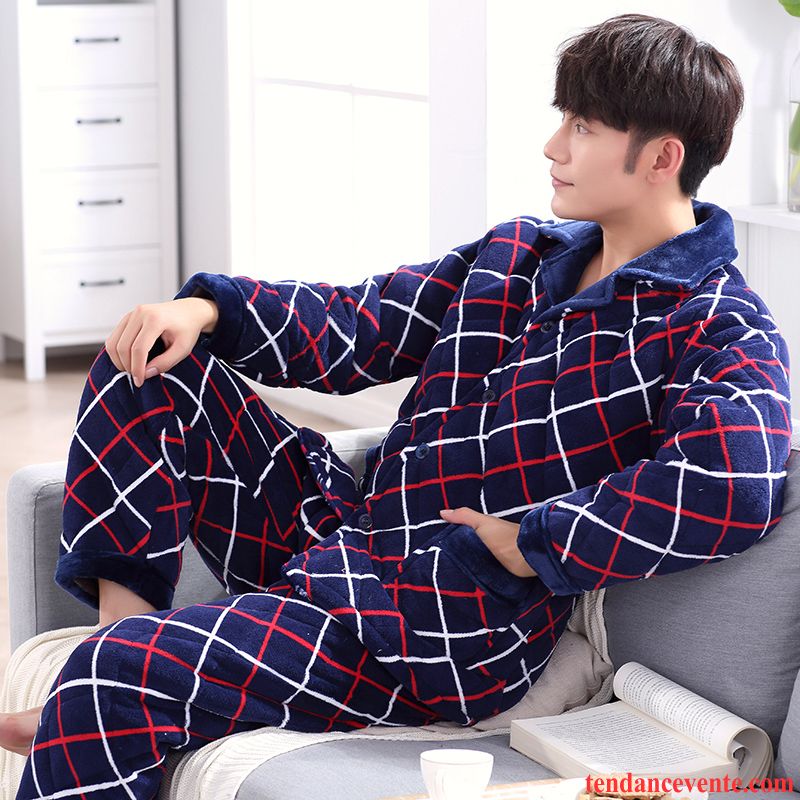 Pyjamas Fleuri Homme Homme Décontractée Renforcé Hiver Matelassé Taillissime Bleu Ensemble Matelassée Bordeaux Pas Cher