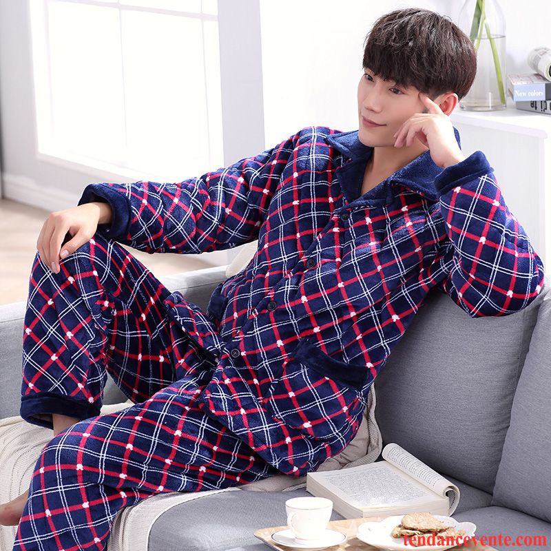 Pyjamas Fleuri Homme Homme Décontractée Renforcé Hiver Matelassé Taillissime Bleu Ensemble Matelassée Bordeaux Pas Cher