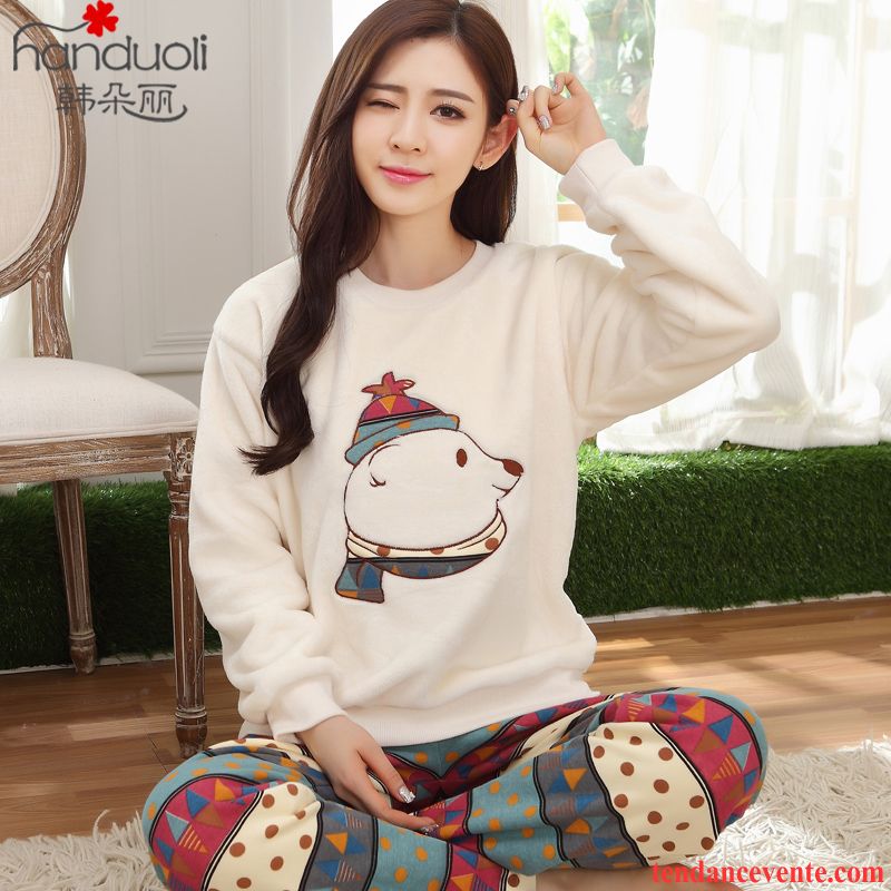 Pyjamas Jean Large Femme Hiver Ensemble Dame Dessin Animé L'automne Femme Longues Blanc