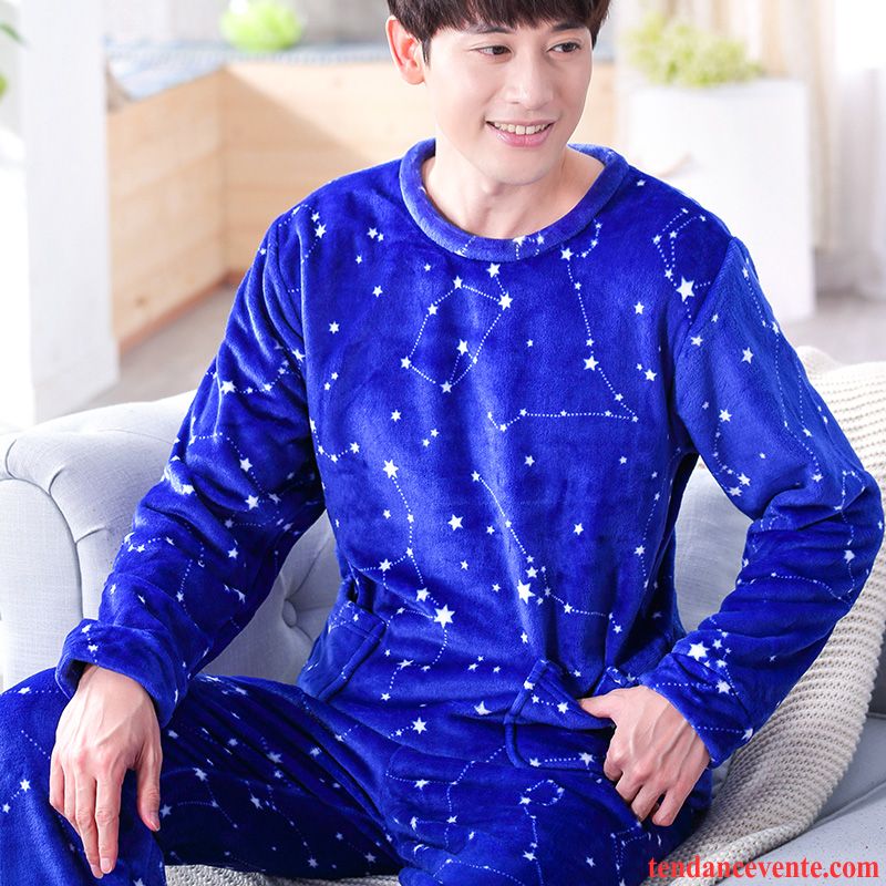 Pyjamas Manche Longue Homme Pas Cher Dame Homme Hiver Dessin Animé Ensemble Col Rond Pullovers L'automne Renforcé