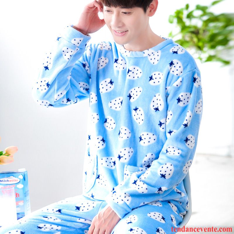 Pyjamas Manche Longue Homme Pas Cher Dame Homme Hiver Dessin Animé Ensemble Col Rond Pullovers L'automne Renforcé