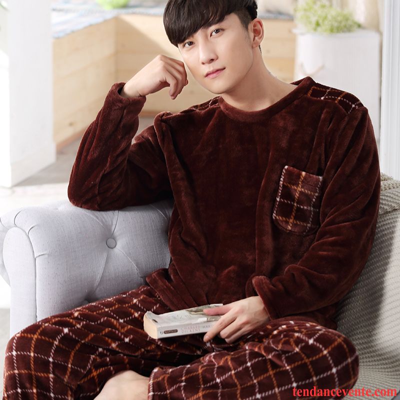 Pyjamas Manche Longue Homme Pas Cher Dame Homme Hiver Dessin Animé Ensemble Col Rond Pullovers L'automne Renforcé