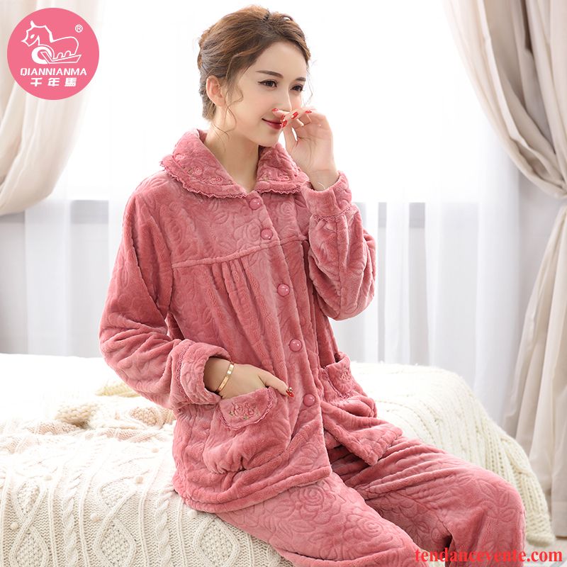 Pyjamas Velours Femme Ensemble Renforcé Dame Femme Hiver L'automne Marine