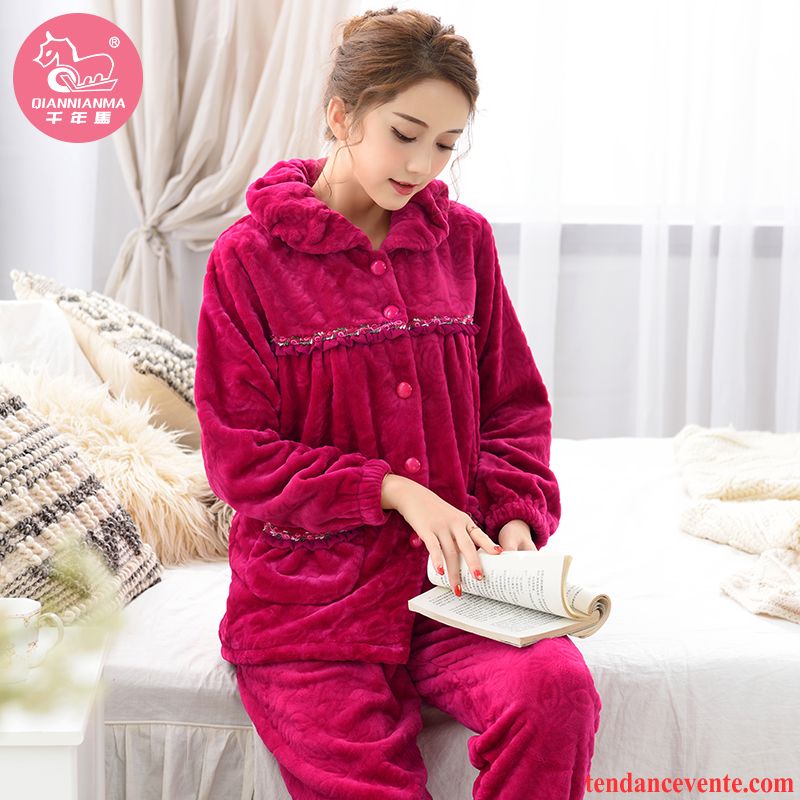 Pyjamas Velours Femme Ensemble Renforcé Dame Femme Hiver L'automne Marine