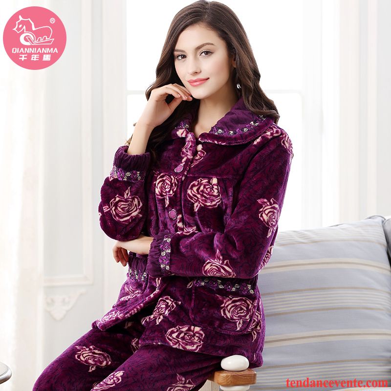 Pyjamas Velours Femme Ensemble Renforcé Dame Femme Hiver L'automne Marine