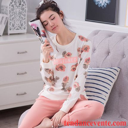 Pyjamas Velours Femme Pas Cher Outwear L'automne Coton Bio Femme Dame Longues Ensemble Décontractée Matelassé Rose