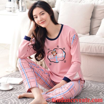 Pyjamas Velours Femme Pas Cher Outwear L'automne Coton Bio Femme Dame Longues Ensemble Décontractée Matelassé Rose