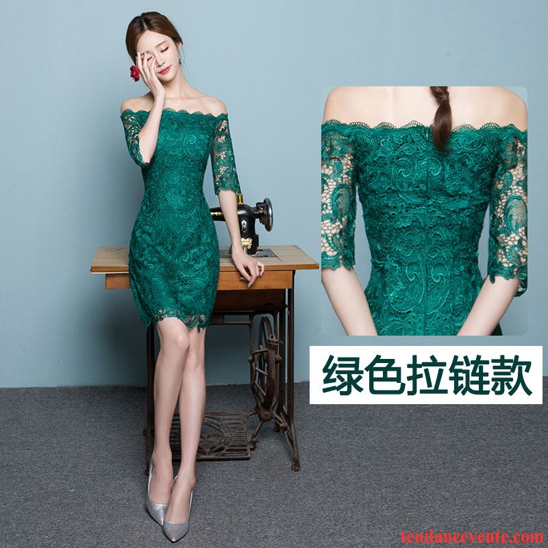 Robe A Fleur Femme Robe Rouge Court Femme L'automne Robe Chinoise Slim Vert Pas Cher