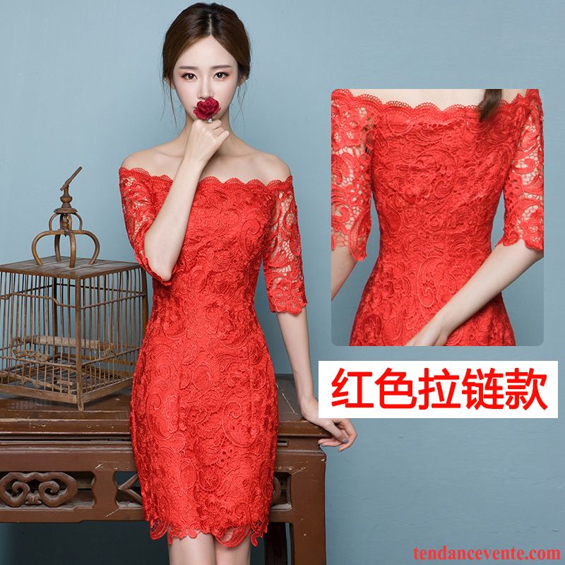 Robe A Fleur Femme Robe Rouge Court Femme L'automne Robe Chinoise Slim Vert Pas Cher