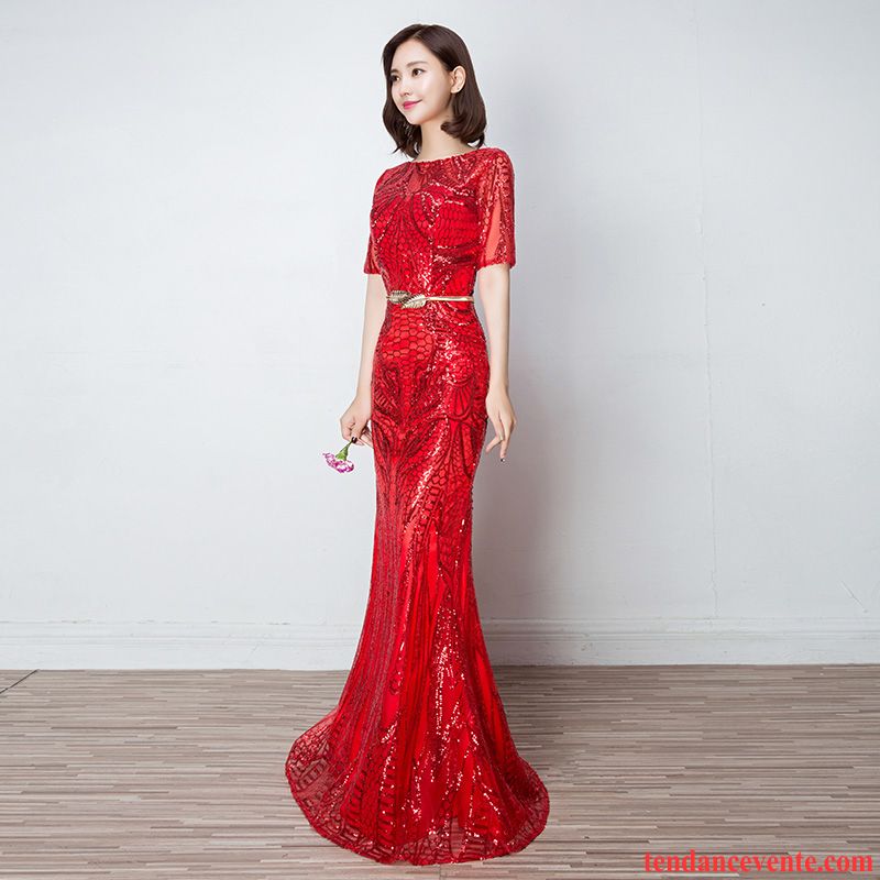 Robe Noir Et Rouge Femme Mariage Manche Mode Femme Robe Longue Queue De Poisson Pas Cher