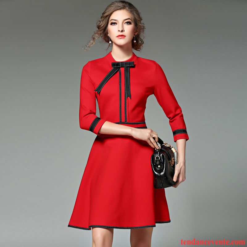 Robes Femme Automne Slim Robe Noir Rouge Offre Spéciale
