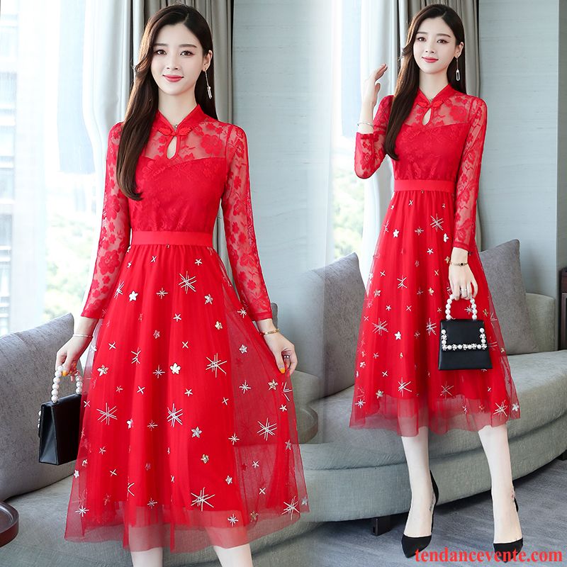 Robes Femme Printemps Dentelle L'automne Graisse Taillissime Robe Chinoise Noir Rouge