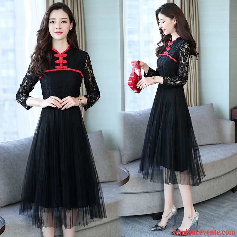 Robes Femme Printemps Dentelle L'automne Graisse Taillissime Robe Chinoise Noir Rouge