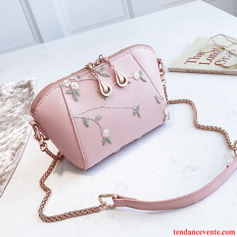 Sac À Bandoulière Femme Brodé Chaîne Tendance Mode Petit Le Nouveau Rose