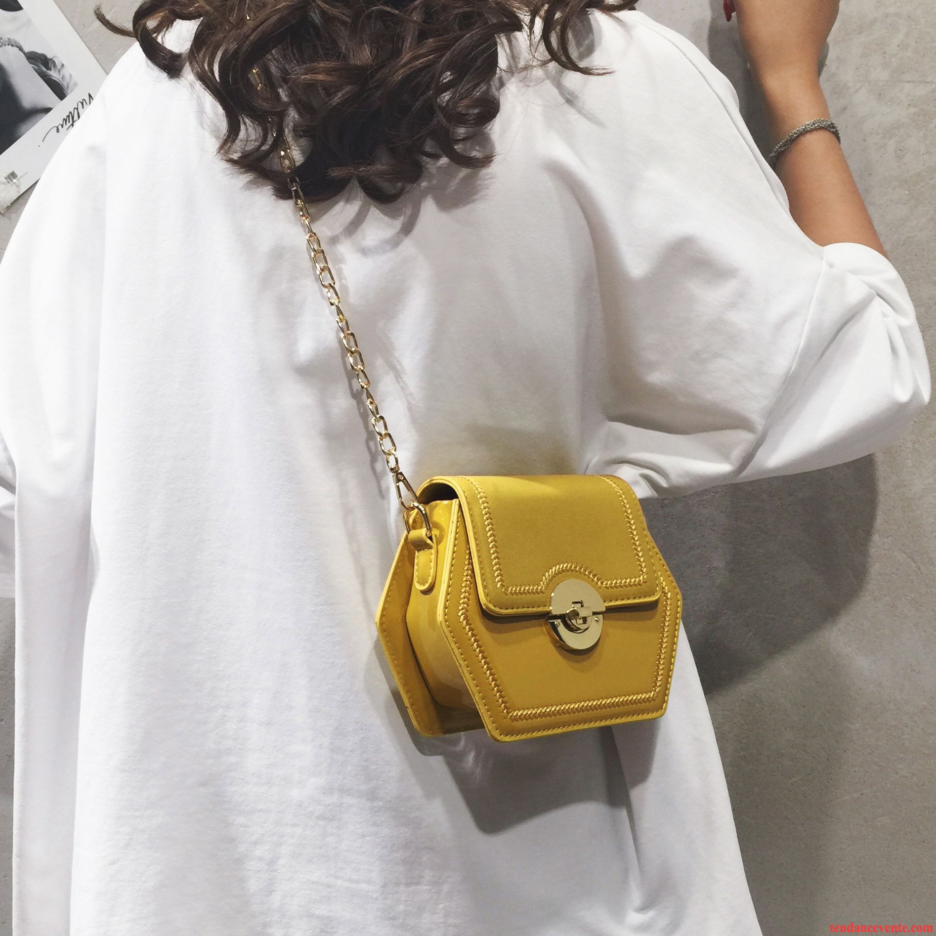 Sac À Bandoulière Femme Populaire Chaîne Le Nouveau Petit Sac De Messager Simple Jaune