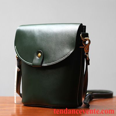 Sac À Bandoulière Femme Rétro Sac De Messager Le Nouveau Petit Original Cuir De Vache Vert Foncé