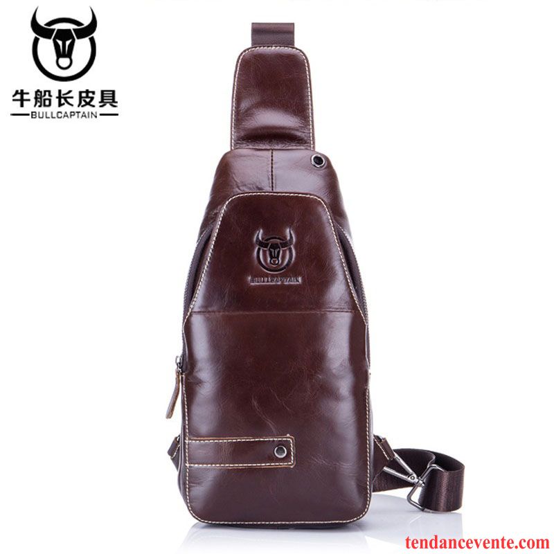 Sac À Bandoulière Homme Couche De Tête Jeunesse Tendance Cuir Véritable Longue Cuir De Vache Marron Foncé