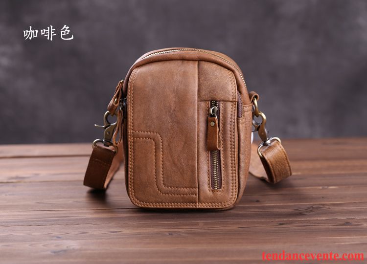 Sac À Bandoulière Homme Cuir Véritable Loisir Cuir De Vache Sac De Messager Sac De Taille Sacs À Bandoulière Brun