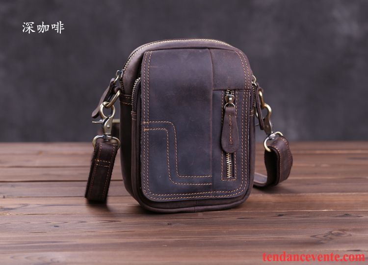 Sac À Bandoulière Homme Cuir Véritable Loisir Cuir De Vache Sac De Messager Sac De Taille Sacs À Bandoulière Brun