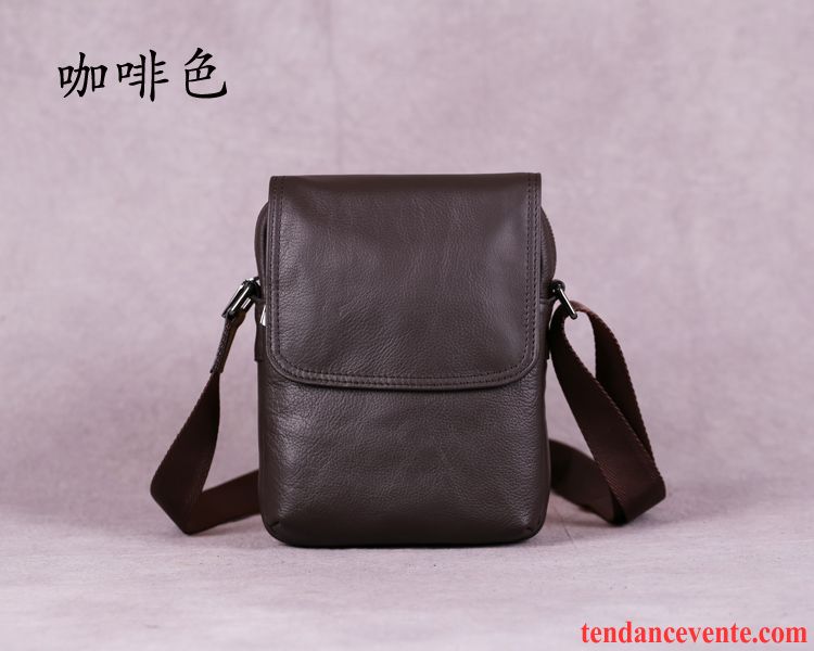 Sac À Bandoulière Homme De Plein Air Mini Cuir De Vache Petit Sac De Taille Sac De Messager Noir