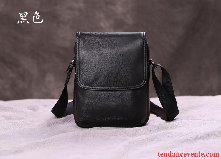 Sac À Bandoulière Homme De Plein Air Mini Cuir De Vache Petit Sac De Taille Sac De Messager Noir