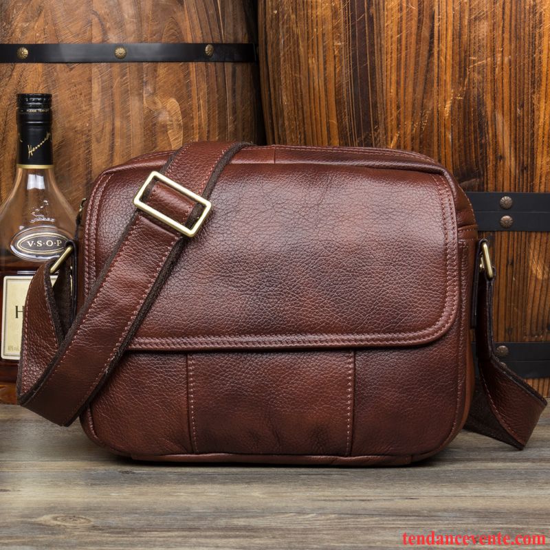 Sac À Bandoulière Homme Loisir Cuir De Vache Sac De Messager Couche De Tête De Plein Air Cuir Véritable Marron