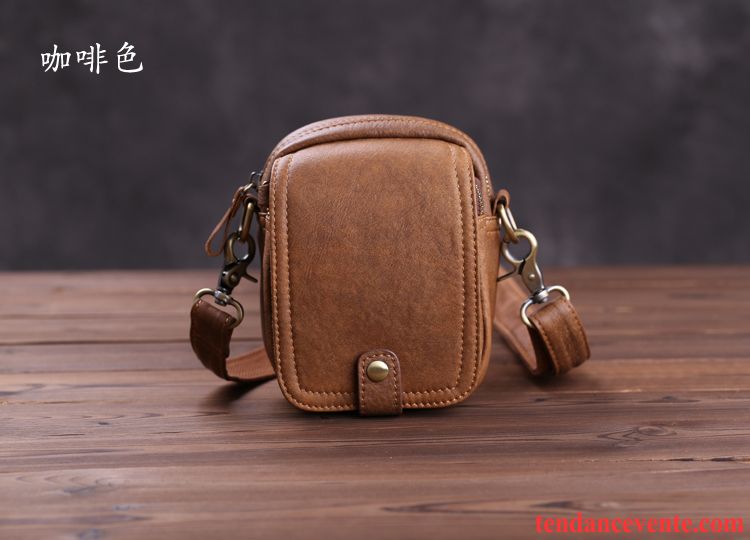 Sac À Bandoulière Homme Mini Cuir Été Sac À Dos Loisir Sac De Taille Marron