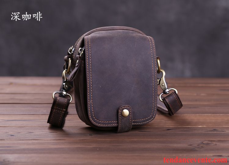 Sac À Bandoulière Homme Mini Cuir Été Sac À Dos Loisir Sac De Taille Marron