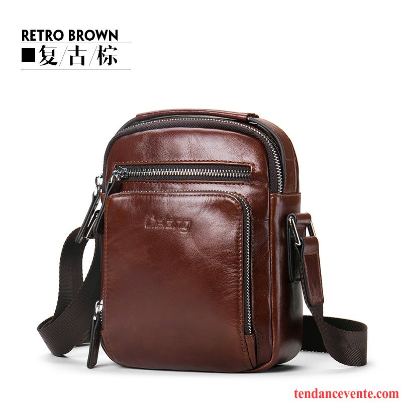 Sac À Bandoulière Homme Petit Tendance Mini Cuir De Vache Le Nouveau Cuir Véritable Marron