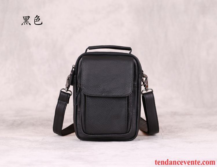 Sac À Bandoulière Homme Sac De Messager Cuir De Vache Cuir Véritable Portable Petit Porter Noir