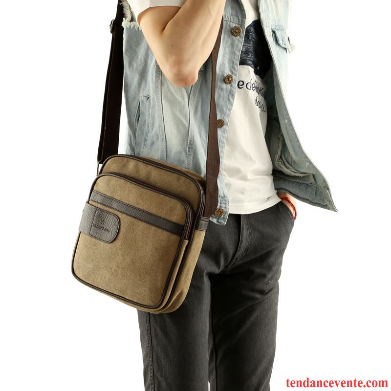 Sac À Bandoulière Homme Sac De Messager Tendance Toile Rétro Petit Loisir