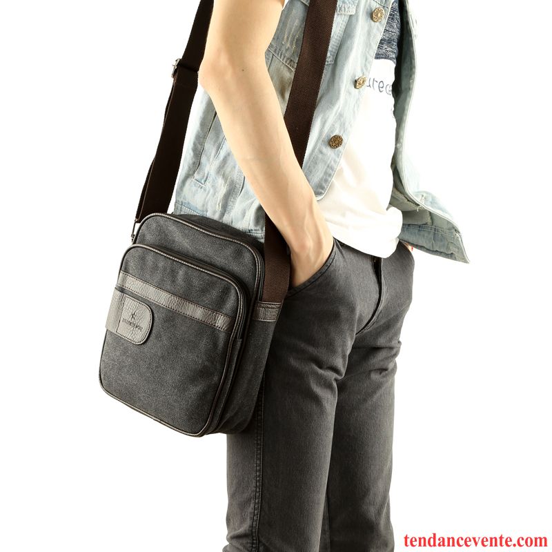 Sac À Bandoulière Homme Sac De Messager Tendance Toile Rétro Petit Loisir