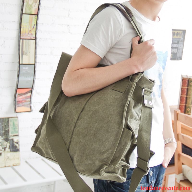 Sac À Bandoulière Homme Section Verticale Toile Sac De Messager Tendance Le Nouveau Mode Vert