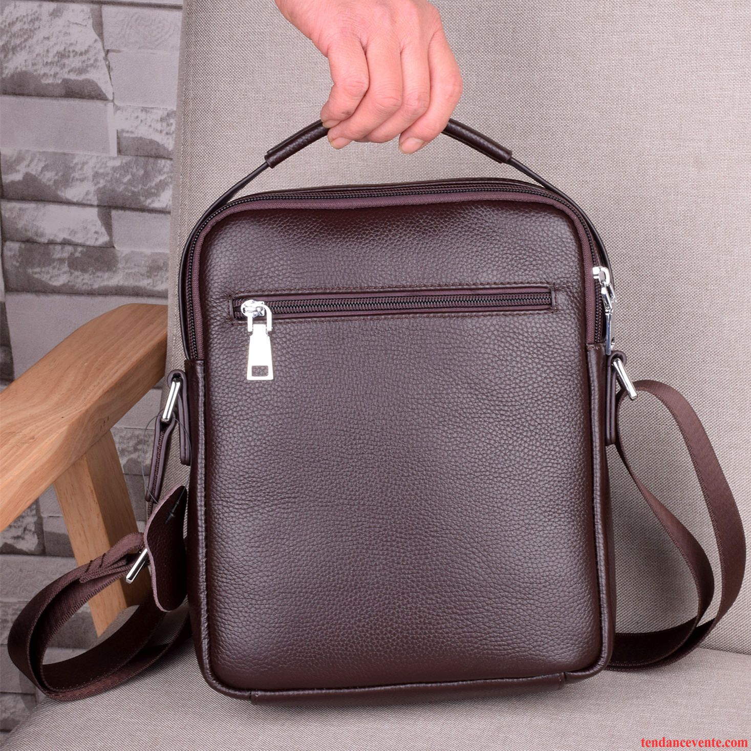 Sac À Bandoulière Homme Tendance Loisir Cuir Cuir Véritable Sac De Messager Entreprise Noir